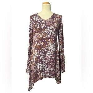LOGO by Lori Goldstein Floral Burgundy Tunic Blouse Small